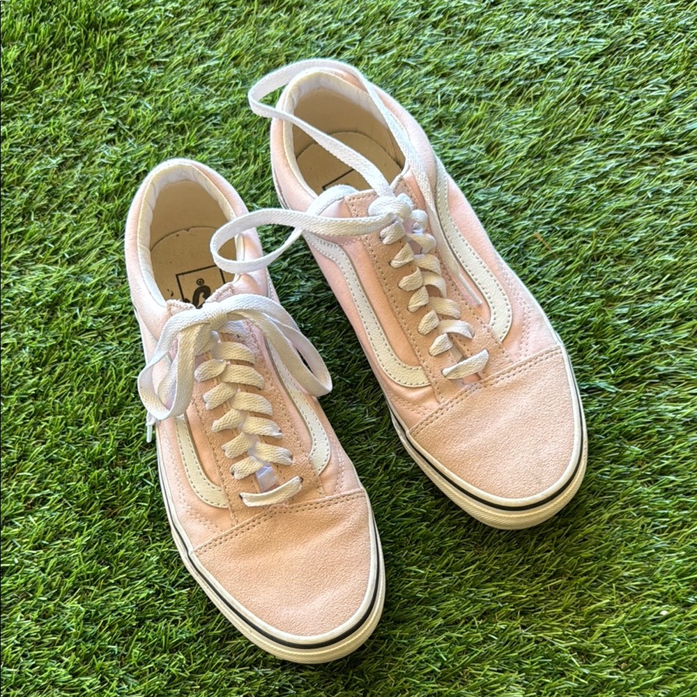Vans Pink and White Canvas Sneakers with Rubber Sole